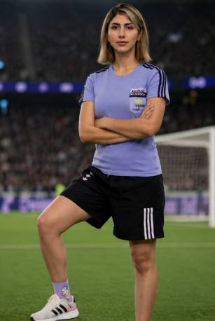 Sadaf Aghaei on the pitch at a stadium